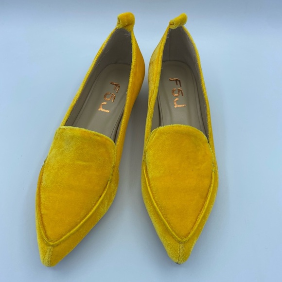 FSJ Shoes - Yellow Velvet Trendy Pointed Toe Loafer Flats